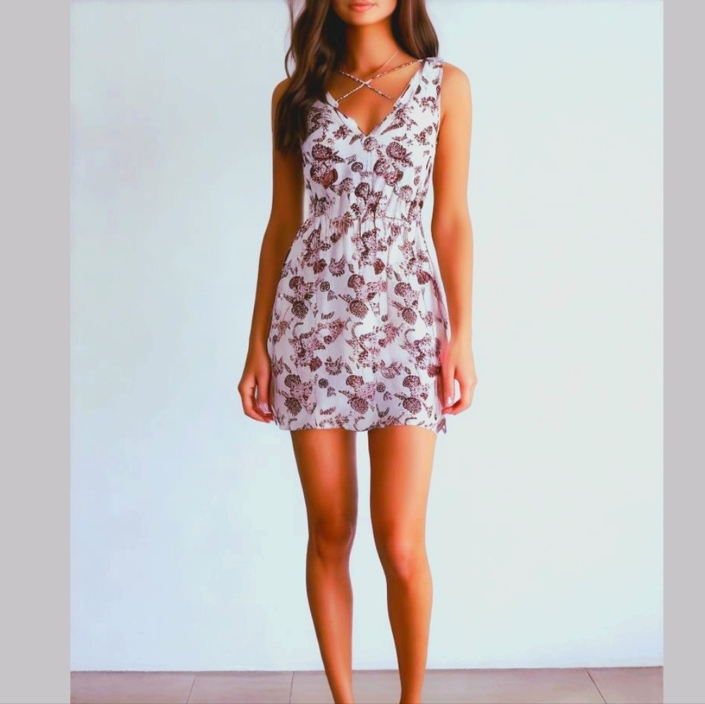 Forever 21 Floral Mini Festival Dress Crisscross Strap Boho Y2K S